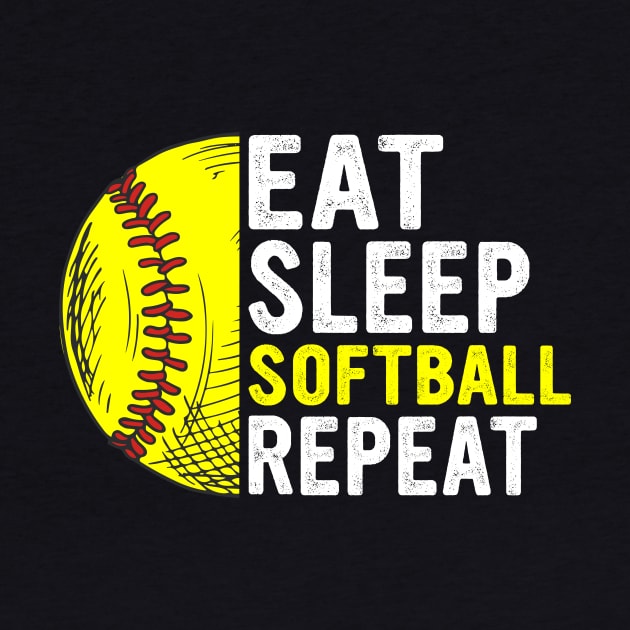 Eat Sleep Softball Repeat Funny Softball Players Kids Boys by MetalHoneyDesigns